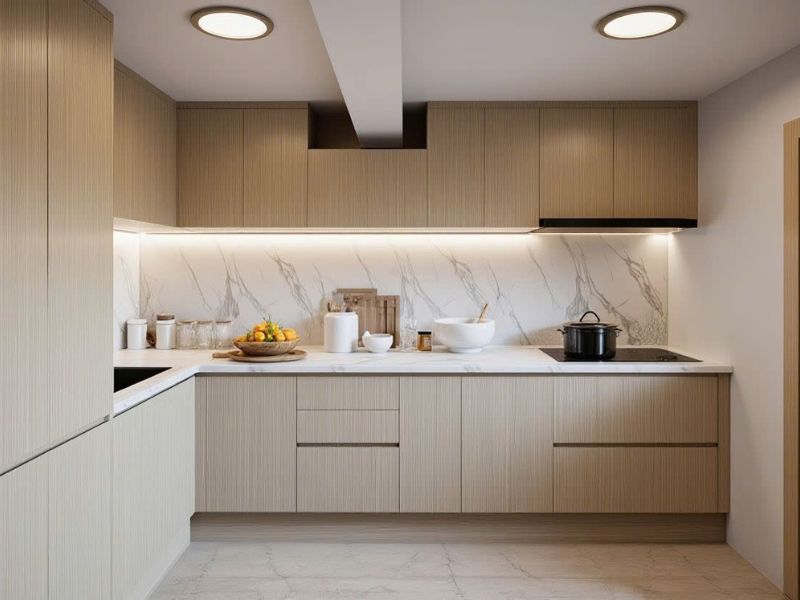 bản vẽ tủ bếp chữ L 3D