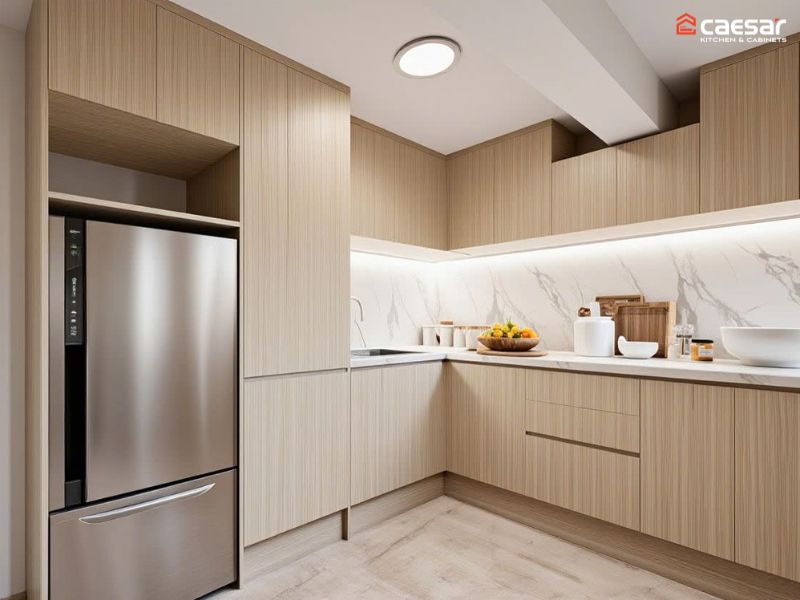 bản vẽ tủ bếp chữ L 3D