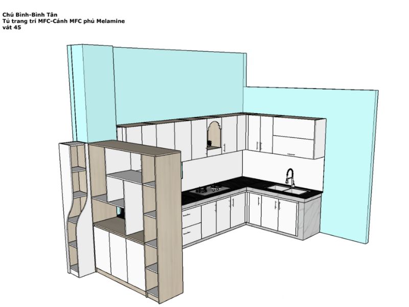 Bản vẽ 2D tủ bếp chữ L Bình Tân
