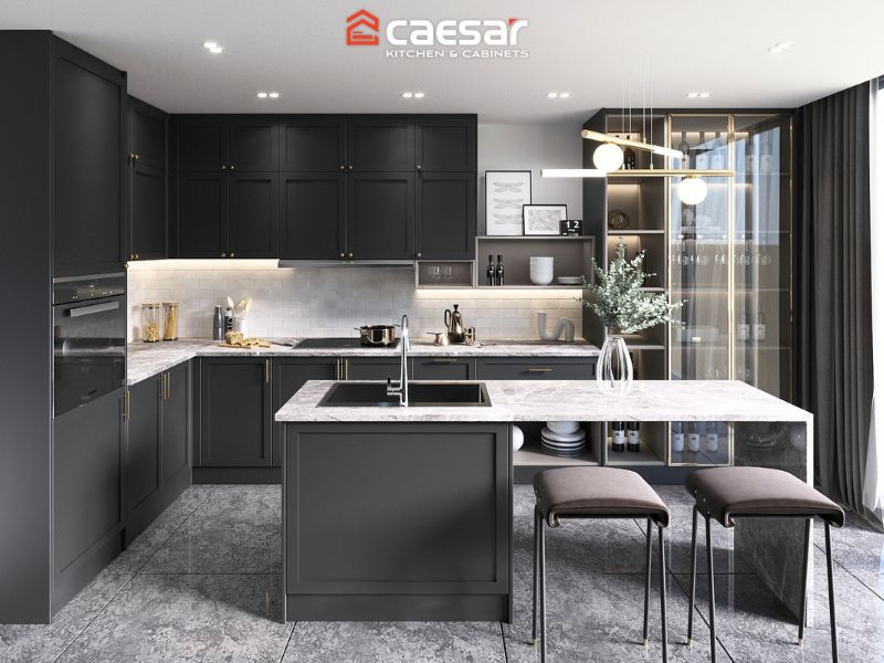 Mẫu tủ bếp tích hợp kệ rượu