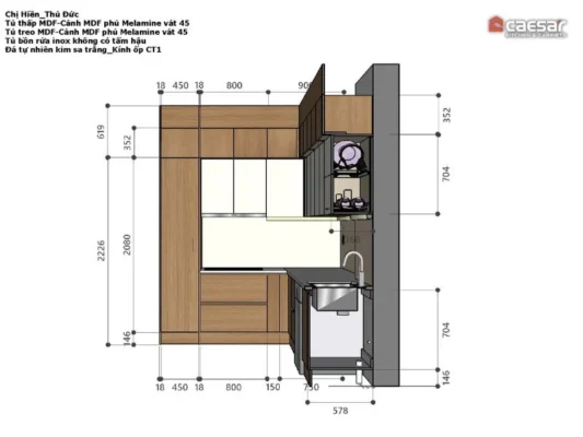 Mẫu 2D tủ bếp chị Hiền
