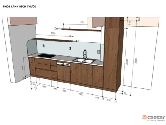 Tủ bếp nhà phố Tân Bình bản vẽ 2D