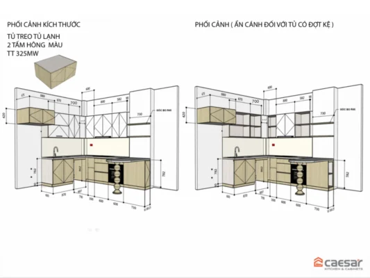 Nội thất nhà phố Thủ Đức phối cảnh 2D bếp chữ L