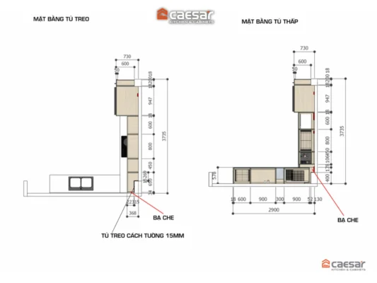 Bản vẽ thiết kế 2D mặt bằng tủ bếp
