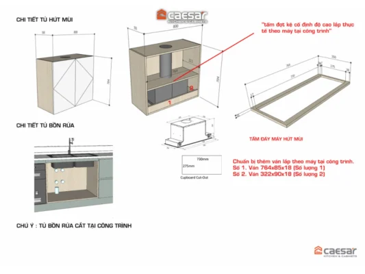Tủ bếp nhà phố Quận 12 chi tiết tủ hút mùi
