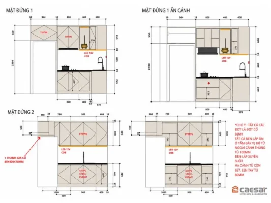 Bản thiết kế 2D mặt đứng tủ bếp 