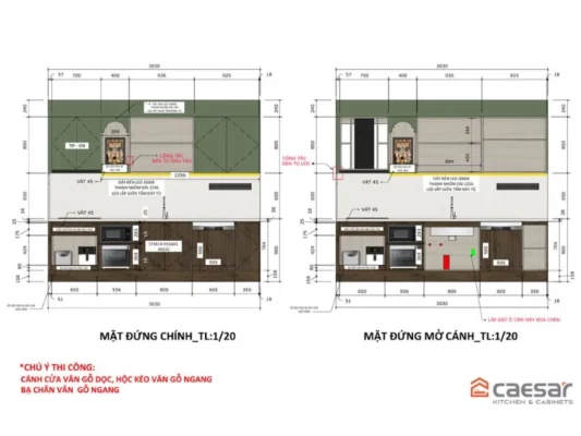 Dự án nội thất Vinhomes Quận 9 bản vẽ kỹ thuật 2D mặt đứng chính tủ bếp