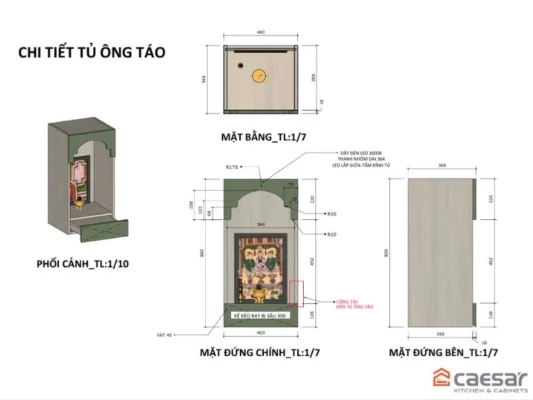 Bản vẽ thiết kế 2D chi tiết tủ ông Táo