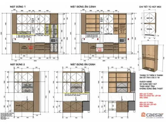 Bản vẽ thiết kế 2D mặt đứng tủ bếp