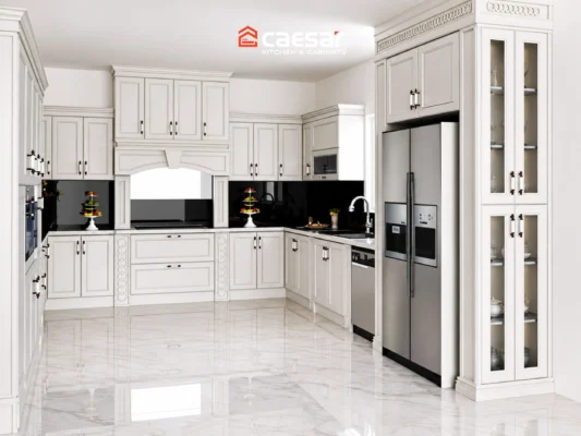Mẫu tủ bếp Châu Âu màu trắng sang trọng