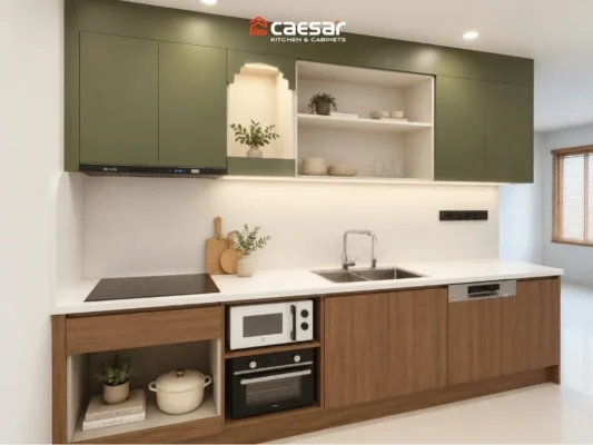 Tủ bếp chữ I màu sáng dành cho căn hộ