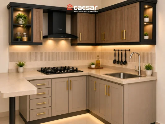 Mẫu tủ bếp mini có bàn ăn Caesar