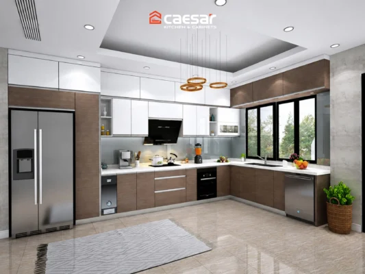 thiết kế tủ bếp chữ L nhà phố